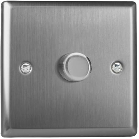 Varilight Single V-Pro Smart Wi-Fi Dimmer 1 x 120W LED - Classic Brushed Steel With Brushed Steel Knob, JTSM101