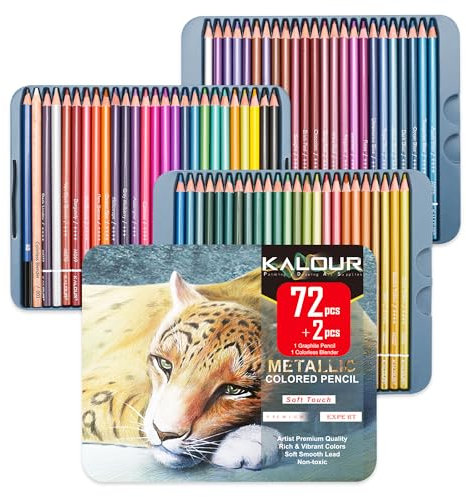 KALOUR Metallic-Buntstifte, weicher Kern mit lebendigen Farben, ideal zum Zeichnen, Mischen, Skizzieren, Schattieren, Ausmalen für Erwachsene, Anfänger, 72 Stück