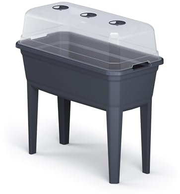 Kunststoff Hochbeet mit Treibhaus Deckel - 78 x 75 cm - Anzucht Gewächshaus auf Beinen - Anzuchthilfe Frühbeet Blumenkasten Pflanzkübel mit Abdeckhaube