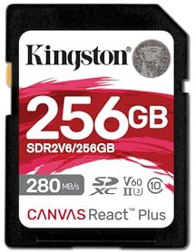 Kingston Canvas React Plus V60 SD 256GB SDXC UHS-II 280R/150W U3 V60 for Full HD/4K