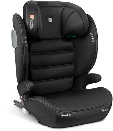 KikkaBoo i-Track i-Size, Kindersitz 15-36 kg ISOFIX – Gruppe 2-3 Autositz ab 3 Jahre bis 12 Jahre, SPS, 12-fach verstellbare Kopfstütze, 100-150 cm, Schwarz