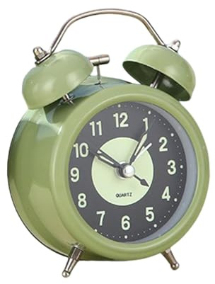 perfk Réveil Double Cloche, Réveil Matin Vintage Silencieux sans Tic-tac, avec Veilleuse, Rétro Alarme Numérique Forte, Horloge de Chevet, Petite Horloge Analogique pour Chambre à Coucher, Salon, Vert
