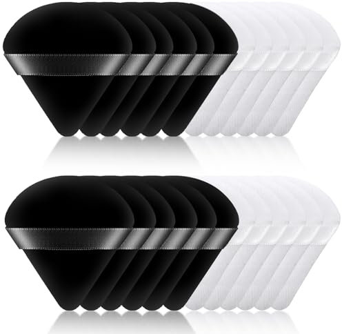 24 Pièces Houpette Maquillage, Houppettes à Poudre Lavable, Bouffées de Maquillage Triangle, Réutilisable Sec Humide Puff Houpette pour Poudre Maquillage Visages Poudre Libre