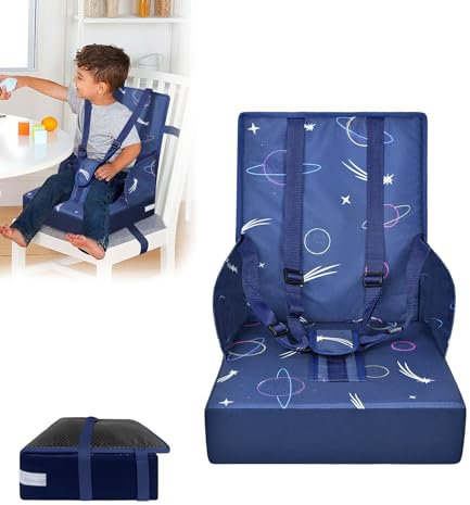 TWOLIIN Tragbare Sitzerhöhung Stühle, Waschbares Boostersitzkissen mit Rückenlehne und Sicherheitsgurt, Kindersitzerhöhung Kompaktes Kinder-Sitzpolster für den Tisch, für Zuhause und Unterwegs, Blau