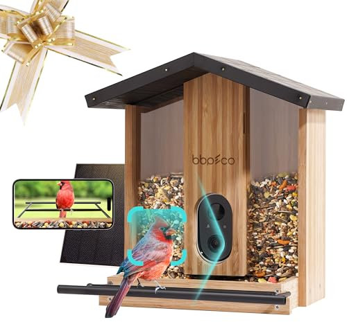 BBPECO Smart Bird Feeder mit Kamera, Bambus Vogelfutterstation Kamera mit Solarbetrieben