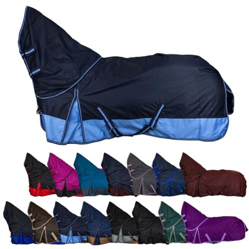 RL24 - Weidedecke Full Neck Basicline 600D Blau/Babyblau 145 cm | Polarfleecefutter – als Regendecke & Übergangsdecke – wasserdichte Outdoordecke mit Kreuzbegurtung – Pferdedecke