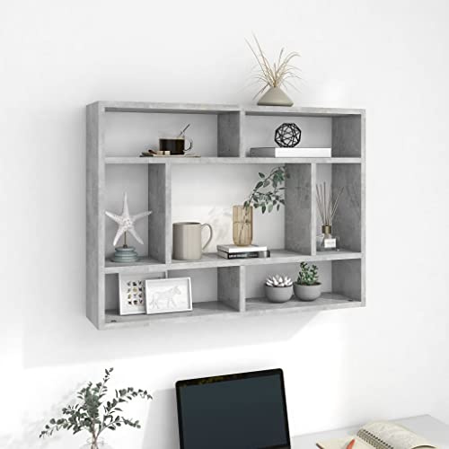 Myheimly Wandregal, Hängeregal Dekorativ mit viel Stauraum, Schweberegal für Schlafzimmer Wohnzimmer, Würfelregal Regal, Holzwerkstoff Betongrau