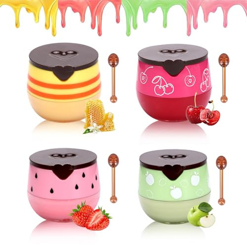 Bee Balm Lip Mask Set, 4Pack Moisturizing Lip Mask for Day&Night Lip Care, Lighten Dark Lip Color Reduce Lip Lines&Wrinkle, Lip Repair Mask Lip Exfoliator Lip Moisturizer