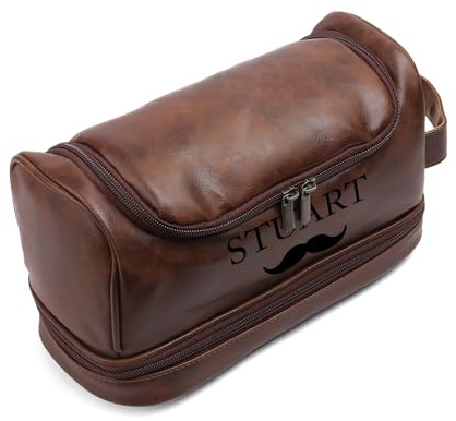 Personalisierter Kulturbeutel Herren Leder Kulturtasche mit Name Gravierte Kulturbeutel Gross zum Aufhängen Personalisierte Geschenke für Valentinstag Vatertag Weihnachten (braun 1)