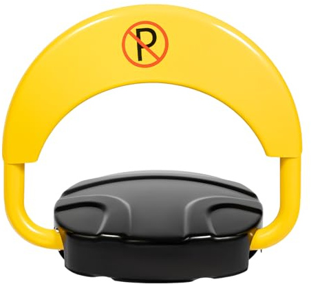 Qussse Elektrisk parkeringsspärr, automatiskt fällbart parkeringslås med 2 fjärrkontroller, 20 m, antikollision 180° svängarm, larmfunktioner
