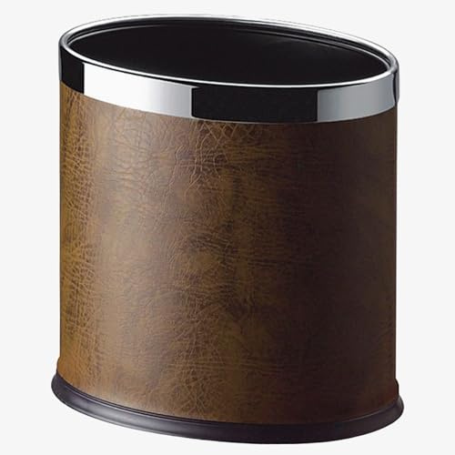 ElriBird | Corbeille à Papier et Poubelle Marron en Cuir, Forme Ovale Poubelle Métal 10 Litres, Idéale Salle de Bain, Salon, Cuisine, Bureau et Hôtels de Luxe