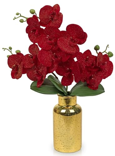 Fiori artificiali di orchidea in vaso di vetro per la casa 2