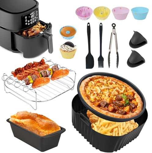 Accessoire Air Fryer pour Philips Airfryer Série 2000 6.2L, COSORI Turboblaze 5,5L/6L/6,2L, Avec Moule En Silicone pour Friteuse à Air, Racks, Moule Cake Silicone, Moule Muffin, Plaque à pizza