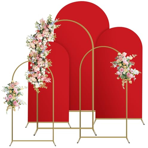 DECAKE Juego de Soporte y Cubierta para Arco de Fondo, 3 Globos metálicos de 2,2 m, 2,0 m y 1,8 m, con Marco Dorado para Bodas, Fiestas, cumpleaños y Decoraciones de Fondo (Rojo, 2,2 m +