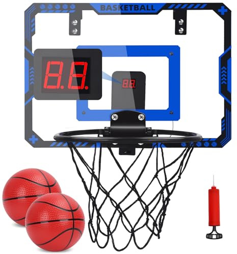 HuiJuKeJi Basketball Hoop Outdoor Mini Basketball Indoor Scoring Basketball Hoop for Kids Wall Mounted Over Door Basketball Gifts for Teen Boys With 2 Balls, Automatic Scoring, LED Lights and Music