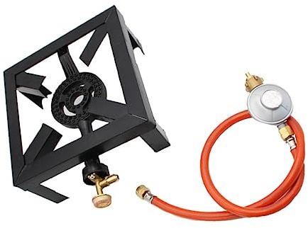 VICASKY Camping Cast Iron Gas Burner Stove with Regulator and Hose, Outdoor Propane Burner Cooker for Hiking and Picnic, Portable Iron Camping Stove for Camp Kitchen