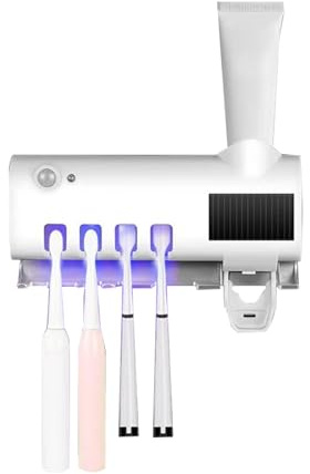 Dispensadores de cepillos de dientes UV, ranura para cepillo de dientes montado en la pared, soportes desinfectantes para cepillos de dientes con 4 ranuras, dispensador exprimidor de pasta de dientes