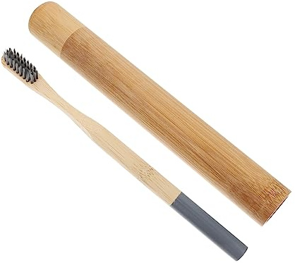 Veemoon Brosse Dents Voyage Naturel avec Étui Portable Brosse Dents Souple pour Nettoyage Profond des Gencives Poignée Ergonomique Ronde Kit Oral Durable pour Soins Bucco Dentaires