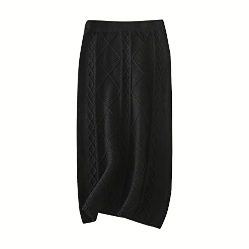 Generisch · 2025 Jupe d'hiver épaisse en laine tricotée longue droite pour femme, Noir , taille unique