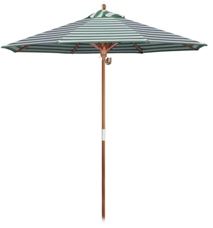 Ombrellone a righe verdi e bianche da 2,7 m, con asta in legno da 38 mm, 8 stecche, 280 g, in tessuto di poliestere, per giardino, piscina, balcone, uso esterno