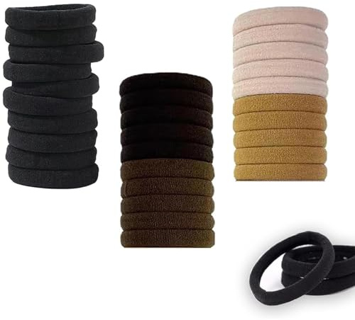 Elastici per Capelli di Cotone (30 Pezzi), Elastici per Capelli, per donne e ragazze - complemento perfetto per toeletta o bagno, Colori scuri