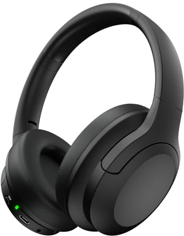Active Noise Cancelling Headphones, Wireless Over Ear Bluetooth Headphones, 100H Play Time Bluetooth Headphone with Microphone, Lightweight and Foldable Comfortable Deep Bass for Work, Gym, Black