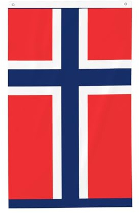 Bandera noruega de 3 x 5 pies. Impresión de doble cara, vertical, tela 100% poliéster, colores vibrantes y duraderos.