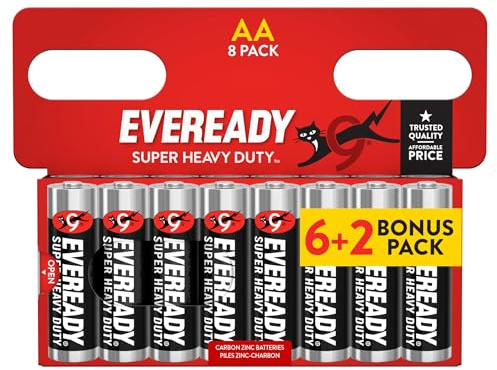 Eveready Super Heavy Duty AA Battery, 8 Pack | Carbon Zinc, 6+2 Bonus Pack, AA Size, Trusted Quality, Multi-Device Use