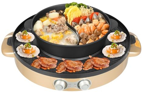 Appareil de fondue chinoise et barbecue électrique de table - Pour cuire steaks, viandes et pâtes - Wok électrique et fondue électrique pour restaurant et maison