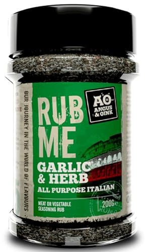 Angus & Oink | Rub Me Garlic & Herb BBQ Seasoning | Sunshine in a Bottle | Italian-Inspired Flavour | Perfect for Marinades, Roasting & Pizza | Gluten-Free | 200g