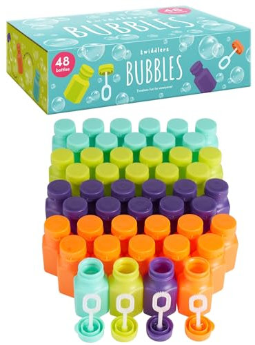 THE TWIDDLERS 48 Kleine Seifenblasen Set mit Stäbe für Kinder - Mitgebsel, Mitbringsel, Gastgeschenke für Kindergeburtstag & Hochzeiten, Partytüten, Give Aways