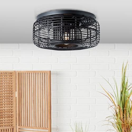 Lightbox Deckenleuchte, Bambus Deckenlampe dimmbar, Ø 45cm, E27 Fassung für max. 40 Watt Leuchtmittel, Metall/Bambus - Schwarz