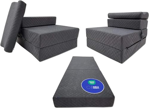 Odolplusz - Colchón plegable, colchón de invitados, colchón plegable de 3 piezas, espuma, cubos, plegable, funda lavable, colchón plegable, para adultos (70 x 200 x 15 cm), color gris oscuro