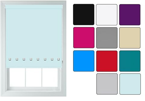 Square Eyelet Roller Blind Light Filtering Window Shade Child Safe Easy Fit Design Ideal for Bedroom Living Room Kitchen Campervan Caravan & Office (Duck Egg Blue, 120cm x 165cm (47.2 x 65))
