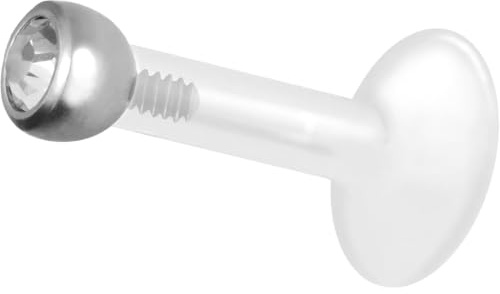 PIERCINGLINE PTFE Labret mit Gewinde TITAN AUFSATZ KRISTALL 2,5 mm Piercing Lippe Nase Ohr Silberfarben 1,6 x 10 mm