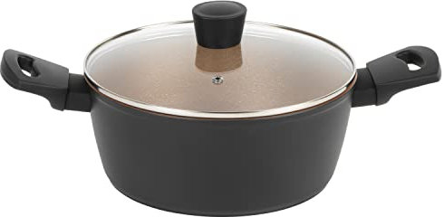 Russell Hobbs RH01670BEU Opulence 24 cm Stockpot - Non-Stick Casserole Pot with Tempered Glass Lid, Induction Hob Suitable, Forged Aluminium Cookware, Dishwasher Safe, Metal Utensil Safe, Gold