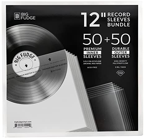 Big Fudge Buste Vinili 33 Giri - 100 Custodie Vinili - 50 Buste Esterne e 50 Interne per Dischi Vinile 12 Pollici - Custodie Protettive Trasparenti Resistenti