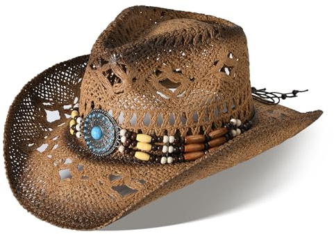 Willheoy Cowboyhut Strohhut Damen Herren Sonnenhut Sommer Strandhut Westernhut Panama Hut Unisex Cowboy Hut Faltbar Strohhut Krempe Sommerhut