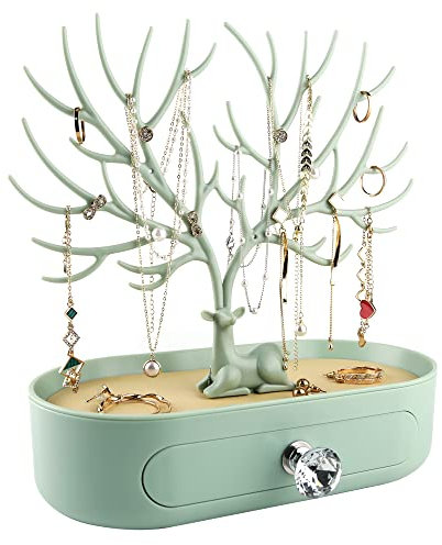 MORE&LESS Geweih Ornament Display Rack mit Schublade Kristall Griff Baum Turm hängende Aufbewahrungsstücke Ring Ohrringe Halskette Armband