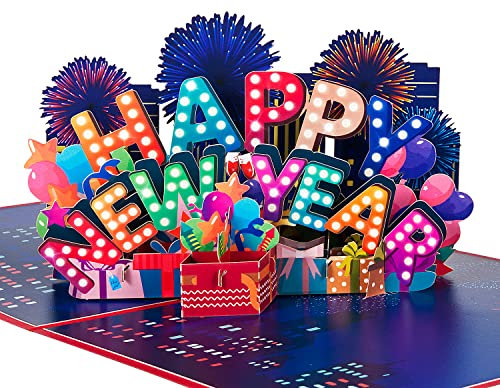3D Pop Up Neujahrskarte, Happy New Year Karte,Neujahrsgeschenk, Feuerwerk Segenskarte, mit Umschlag