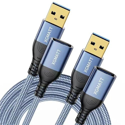 XGMATT Verlängerung Kabel 2 Stück 3M,USB 3.0 Verlängerungskabel A Stecker auf A Buchse mit Nylon Stoffmantel，5Gbps ultraschnelle Übertragung für Kartenlesegerät,Tastatur, Drucker, Scanner, Kamera