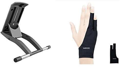 Wacom Cintiq Adjustable Stand & Drawing Glove, Two-Finger Artist Glove for Drawing Tablet Pen Display, 90% Recycled Material, eco-Friendly, one-Size (1 Pack)