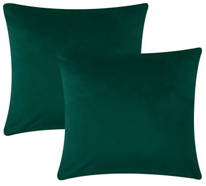 AMEHA Premium Velvet Cushion Covers Set of 2, 45 x 45 cm Decorative Square Throw Pillow Covers with Hidden Zip for Sofa, Couch, Bedroom & Living Room, Emerald, 18x18 Inch