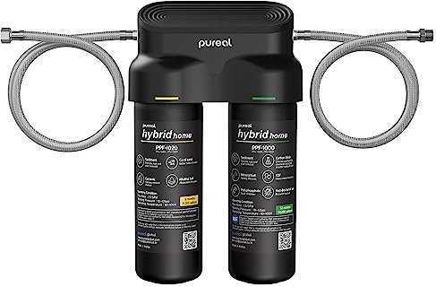 Hybrid Home PPU-1020K Système de filtre à eau sous évier en 2 étapes, 370 litres, NSF/ANSI 42 et 372, filtre en polyphosphate KDF à sédiments minéraux pour tartre, plomb et chlore