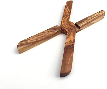 Dessous de plat pliable léger et peu encombrant pratique fait main en bois d'olivier