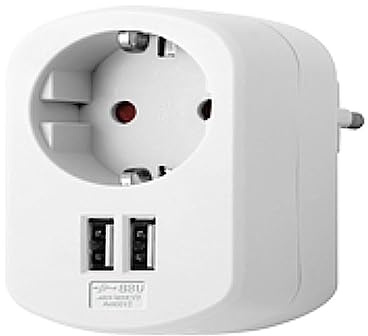 Zenitech - Enchufe de Pared Schuko 16A + 2 Puertos USB A 3.4A - Compatible con Smartphones/Tabletas, Cargador USB Integrado, Conexión Segura - Reducción de Espacio - Blanco