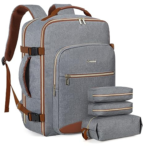 LOVEVOOK Handgepäck Rucksack, 40L Groß Reiserucksack Damen Flugzeug Koffer | Travel Backpack, Wasserdicht Reisetasche mit 17 Zoll Laptopfach für Reise Business Geschäftsreise Weekend Wandern,Grau