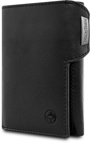 Wolfstrøm Slim Wallet 'Svente' - Mini Geldbörse Herren mit Münzfach und RFID Blocker I Damen Portemonnaie klein I Credit Card Holder Geldbeutel – Classic Black