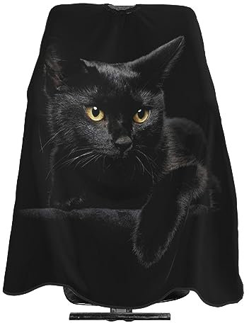 Friseurumhang mit verstellbarem Ausschnitt, starrende schwarze Katze, Friseurmantel für Zuhause, Friseurladen, siehe abbildung, 140cm x 168cm