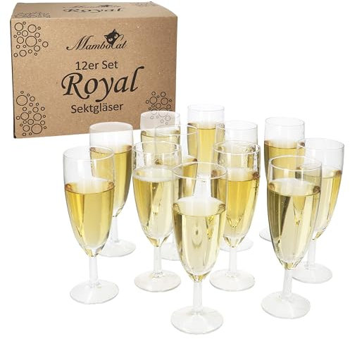 MamboCat Set di 12 Bicchieri da Spumante Royal I 140 ml, Altezza 16 cm, Moderni Bicchieri da Spumante Trasparenti con Piedino, Champagne e Co I Bicchieri Trasparenti per Matrimoni,